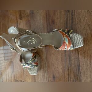 Beautiful Jessica Simpson platform heels with brown, orange and tan